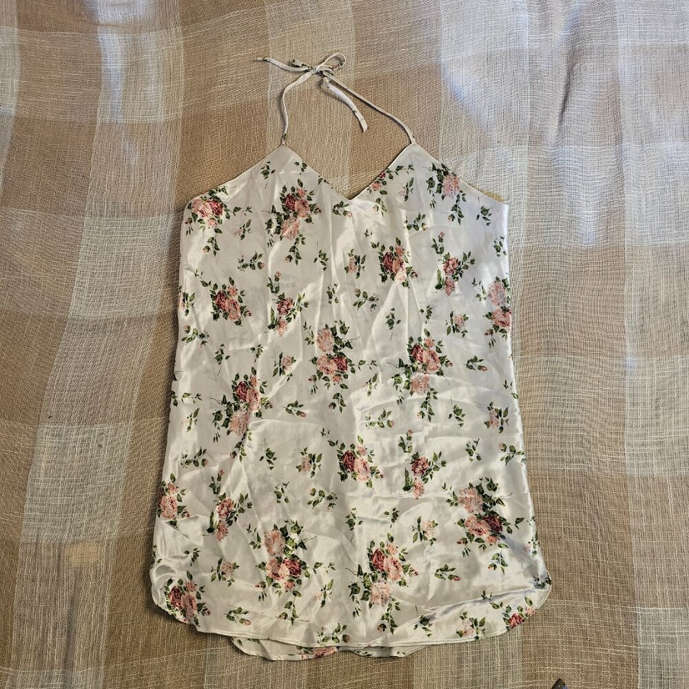 Vintage Coquette Femi Girly Festival Cottagecore White Floral Halter Slip Dress - Picture 2 of 13